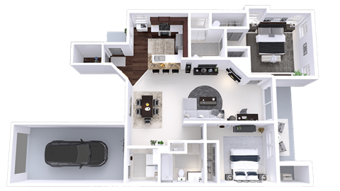 a floor plan of a home with a car in the garage